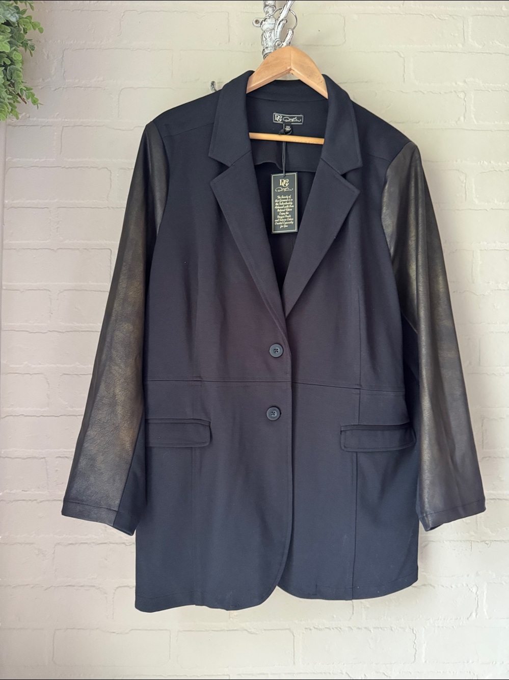 DG2 by Diane Gilman Women's Combo Knit Blazer Black 2x NEW